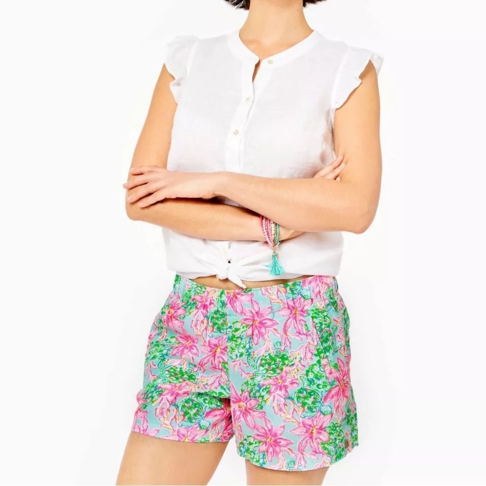 Lilly Pulitzer Lilo Linen Short Surf Blue So Shellegant 
Size XXS